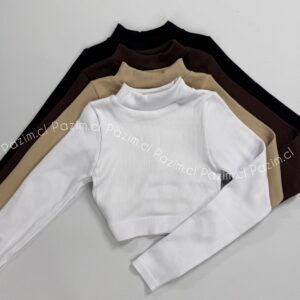 Crop rib cuello manga larga