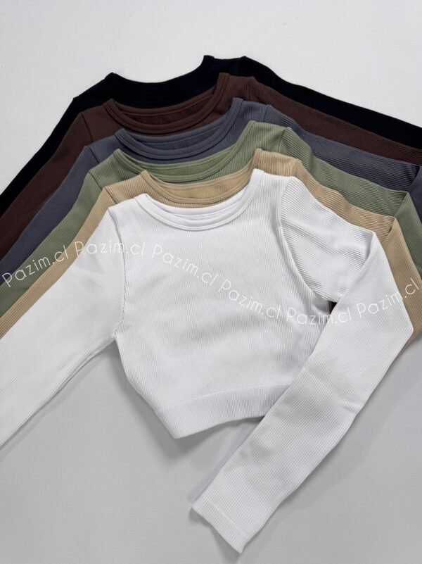 Crop rib redondo manga larga