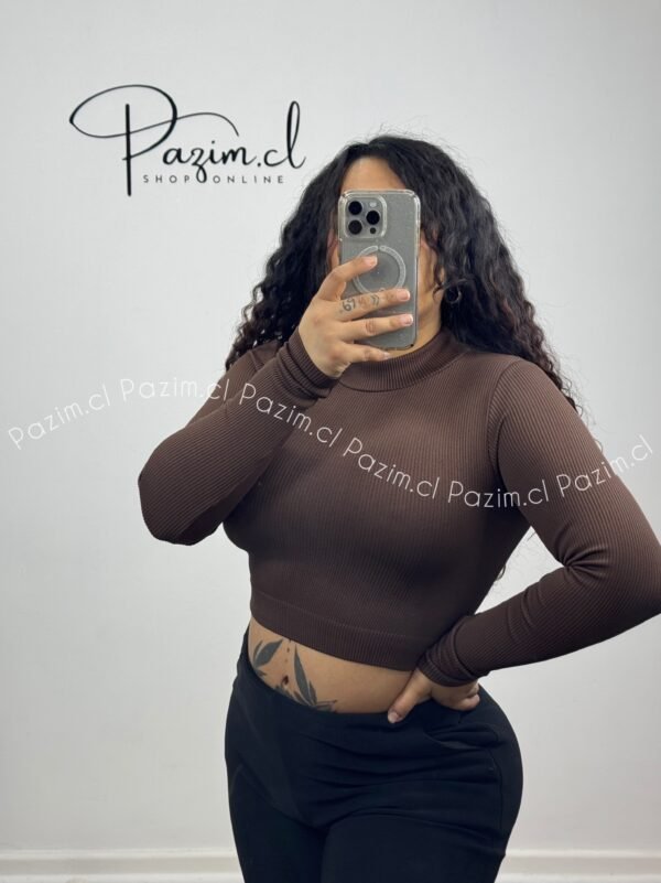 Crop rib cuello manga larga - Imagen 2