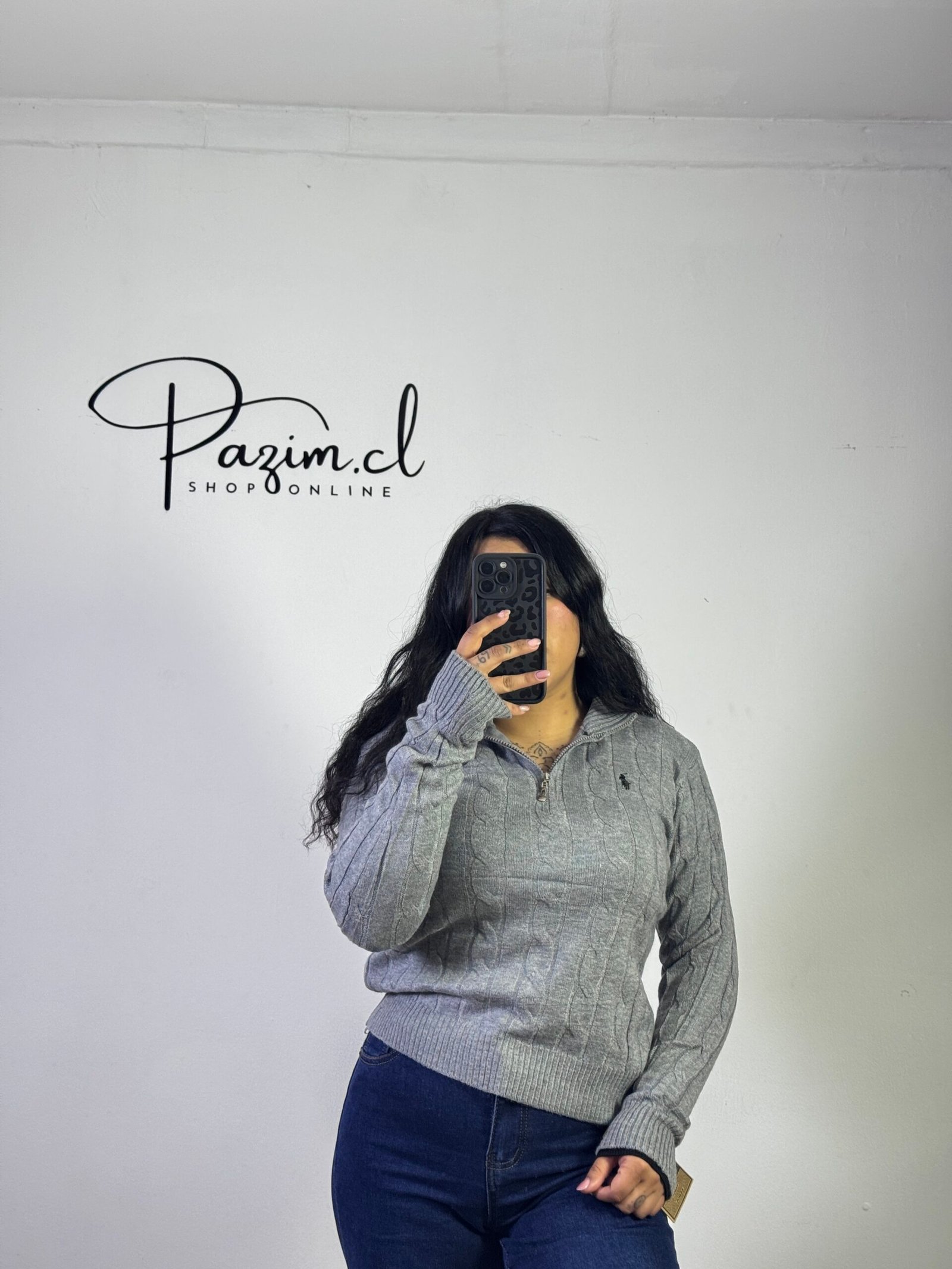 Sweater trenzado cierre medio - Imagen 2