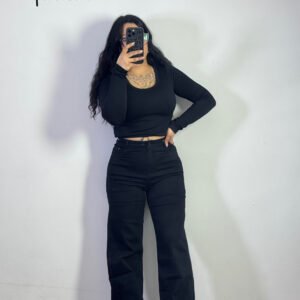 Wide leg recto negro premium