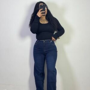 Wide leg recto azul premium